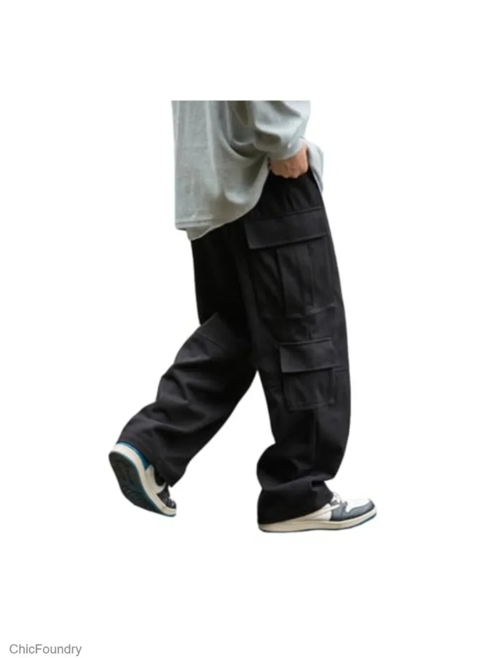 Baggy Cargo Pants Elastic Waist Drawstring Multi Pockets Streetwear Jogger